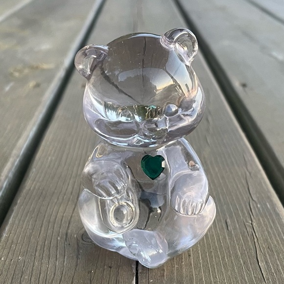 Vintage Fenton May Birthstone Clear Art Glass Heart Bear Figurine Paperweight - Picture 9 of 9